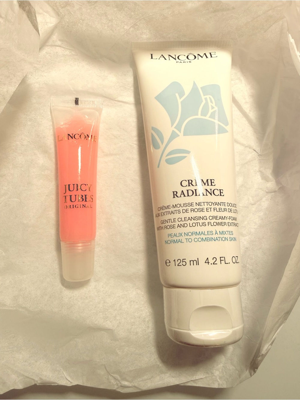 Juicy Tubes Lip Gloss - Sheer Pink and Lancôme Creamy Radiance cleanser